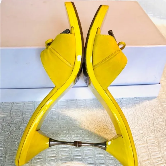 Sergio Rossi yellow suede slide sandals 37.5
