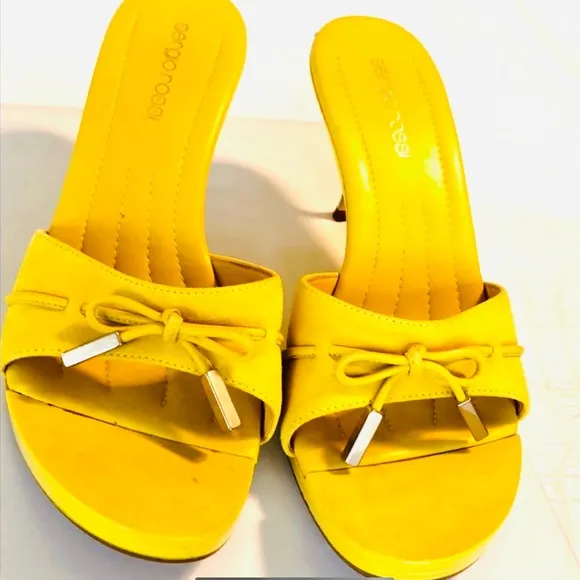 Sergio Rossi yellow suede slide sandals 37.5