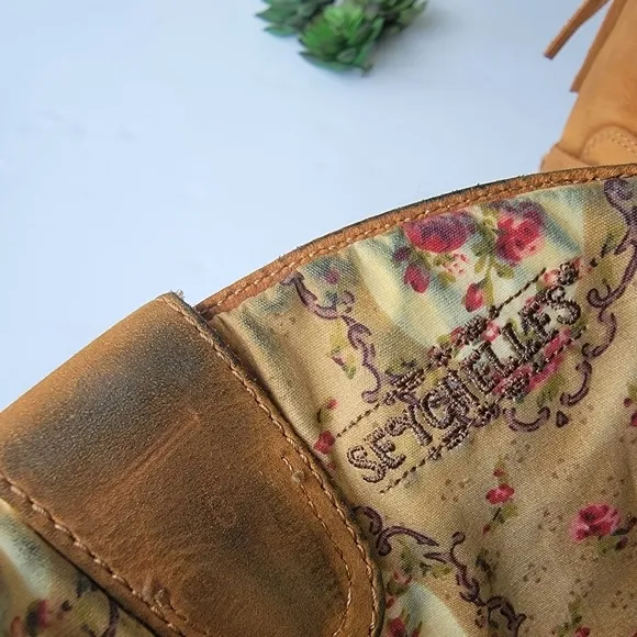 Seychelles Suede Embroidered Floral Wedge Harness Boots Size 8