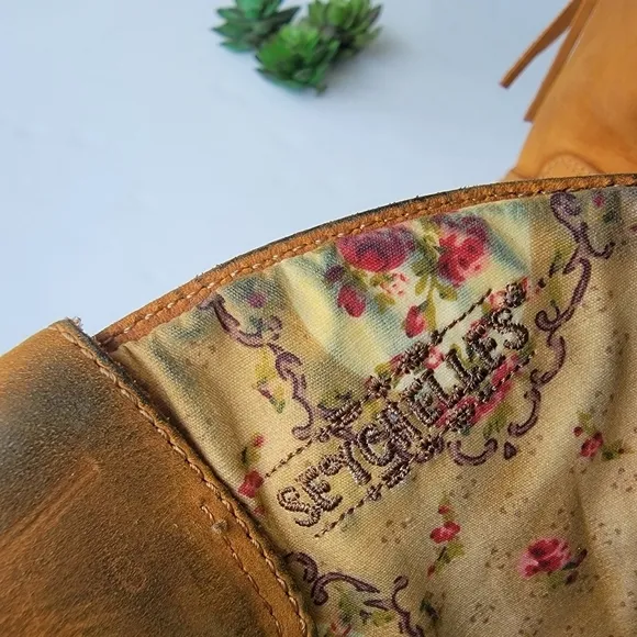 Seychelles Suede Embroidered Floral Wedge Harness Boots Size 8