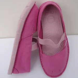 SIZE 12C. CROCS cabo mary jane pink canvas sneakers shoes.