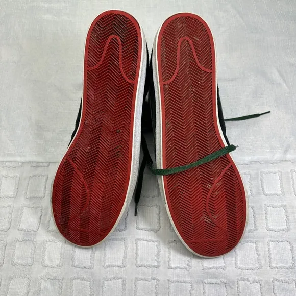 Size 15 Nike Suede Like Black  Green Swoosh‎ Red Trim Tongues Foam Shows  Derby