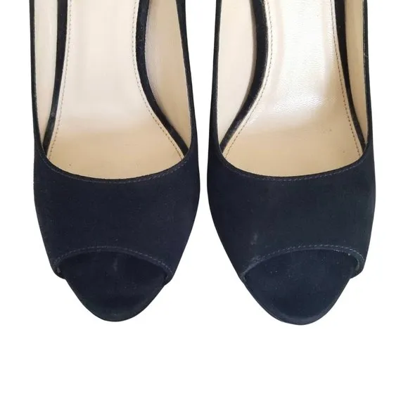 Size 38 Prada Black Suede Platform Peep Toe Pumps