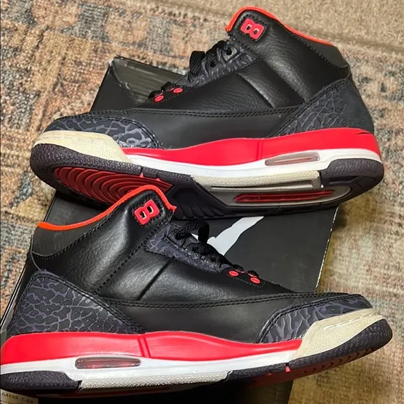 Size 4.5 Air Jordan 3 Retro Crimson and Black