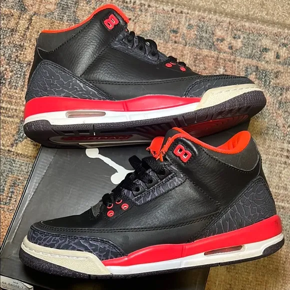 Size 4.5 Air Jordan 3 Retro Crimson and Black