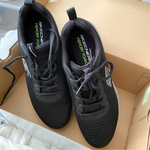 Skechers black charcoal gray mesh summits torre lace up sneakers