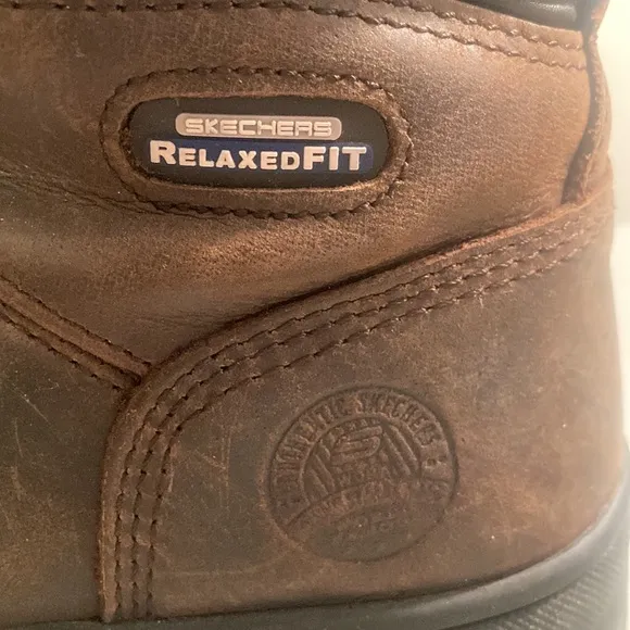 Skechers Relaxed Fit Brown Leather Oil Resistant Lace Up Boots Sz 8