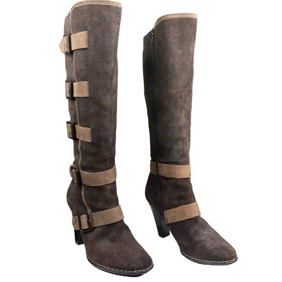 Sofft Women's Stockholm Brown Suede Buckled Tall Boots Size US 8