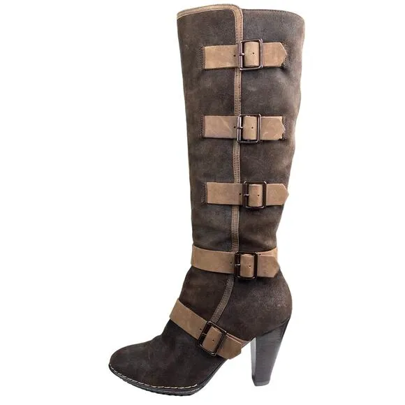 Sofft Women's Stockholm Brown Suede Buckled Tall Boots Size US 8