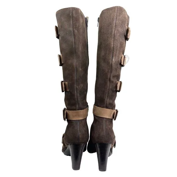 Sofft Women's Stockholm Brown Suede Buckled Tall Boots Size US 8