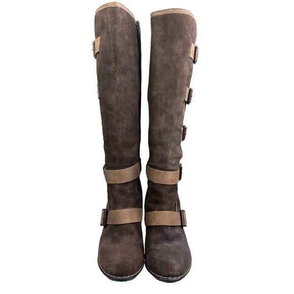Sofft Women's Stockholm Brown Suede Buckled Tall Boots Size US 8