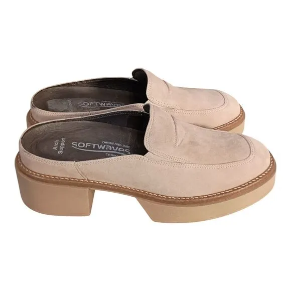 Softwaves Sapato Platform Loafer Mules Shoes Suede Leather Beige Women 38/US 7.5