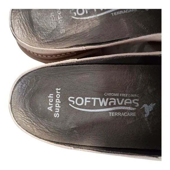Softwaves Sapato Platform Loafer Mules Shoes Suede Leather Beige Women 38/US 7.5