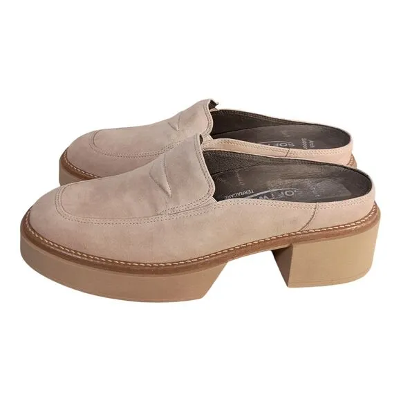 Softwaves Sapato Platform Loafer Mules Shoes Suede Leather Beige Women 38/US 7.5