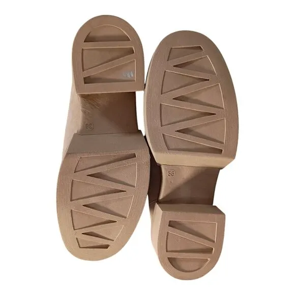 Softwaves Sapato Platform Loafer Mules Shoes Suede Leather Beige Women 38/US 7.5