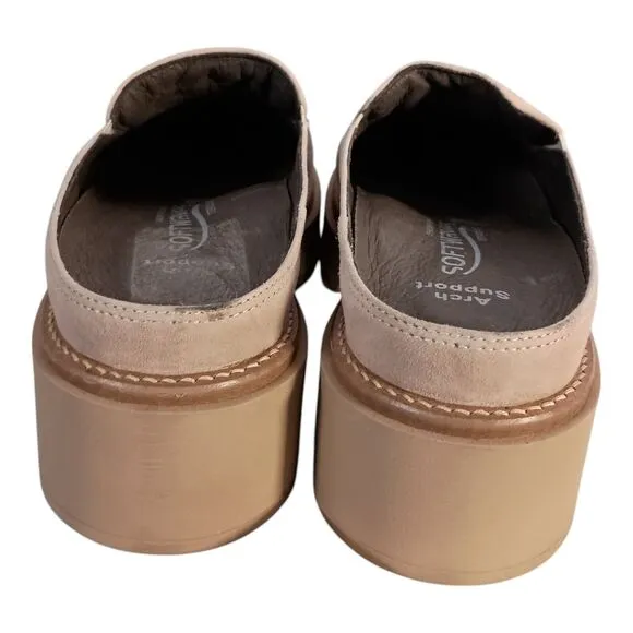 Softwaves Sapato Platform Loafer Mules Shoes Suede Leather Beige Women 38/US 7.5