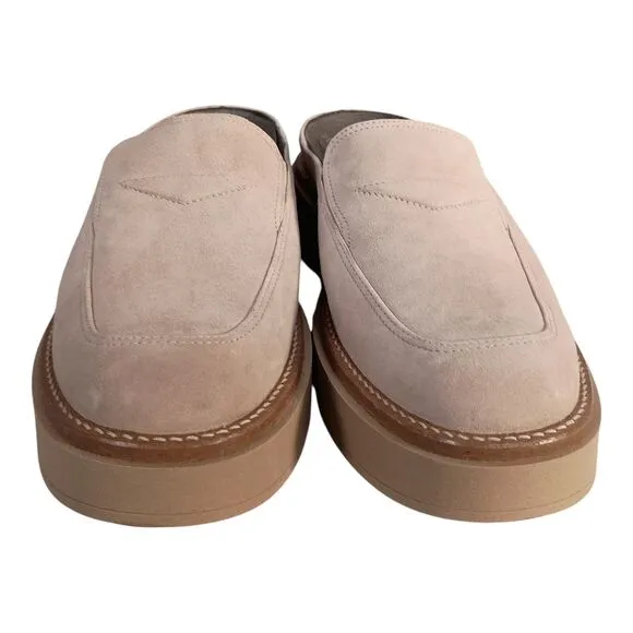 Softwaves Sapato Platform Loafer Mules Shoes Suede Leather Beige Women 38/US 7.5
