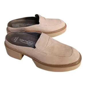 Softwaves Sapato Platform Loafer Mules Shoes Suede Leather Beige Women 38/US 7.5