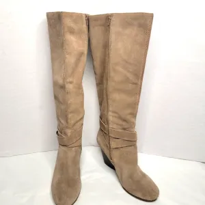 Sole Society Oatmeal Suede Knee-High Wedge Boots Size 12