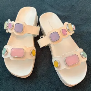 SOPHIA WEBSTER White Leather Pastel GEM Dad Sandals! Great gently used. 39