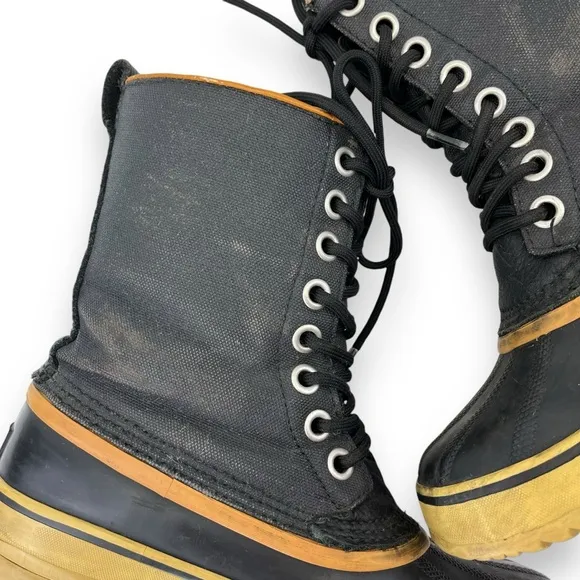 Sorel 1964 Premium Black Canvas Rubber Lace-Up Insulated Waterproof Snow Boot 7
