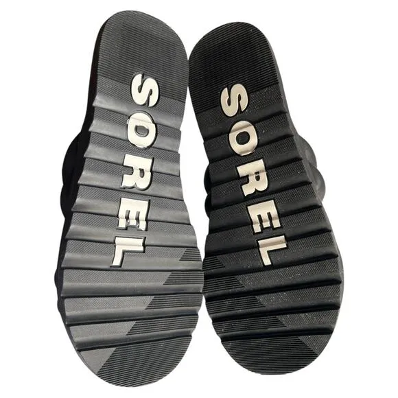 SOREL Black At Strap Ella Ii Round Toe Slip On Leather Sandals, US6.5