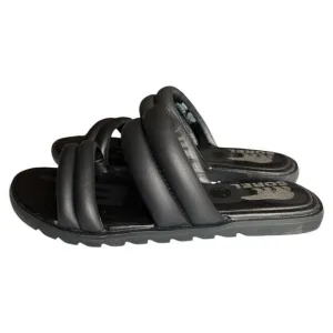 SOREL Black At Strap Ella Ii Round Toe Slip On Leather Sandals, US6.5