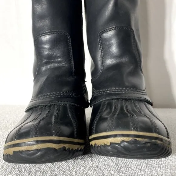 Sorel Black Leather Slimpack Knee High Boots With Rubber Feet 7