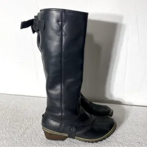 Sorel Black Leather Slimpack Knee High Boots With Rubber Feet 7