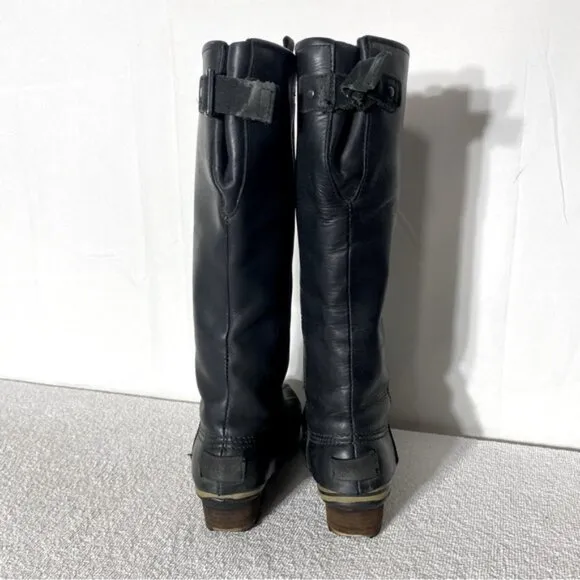 Sorel Black Leather Slimpack Knee High Boots With Rubber Feet 7