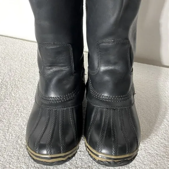 Sorel Black Leather Slimpack Knee High Boots With Rubber Feet 7