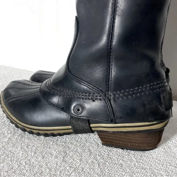 Sorel Black Leather Slimpack Knee High Boots With Rubber Feet 7
