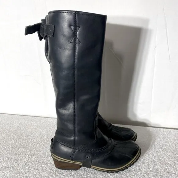 Sorel Black Leather Slimpack Knee High Boots With Rubber Feet 7