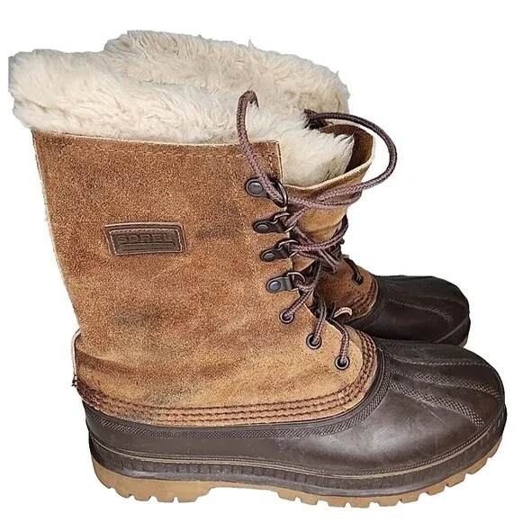 Sorel Boots Kaufman Men Waterproof Winter Duck Rubber Suede Leather Wool Lined 8