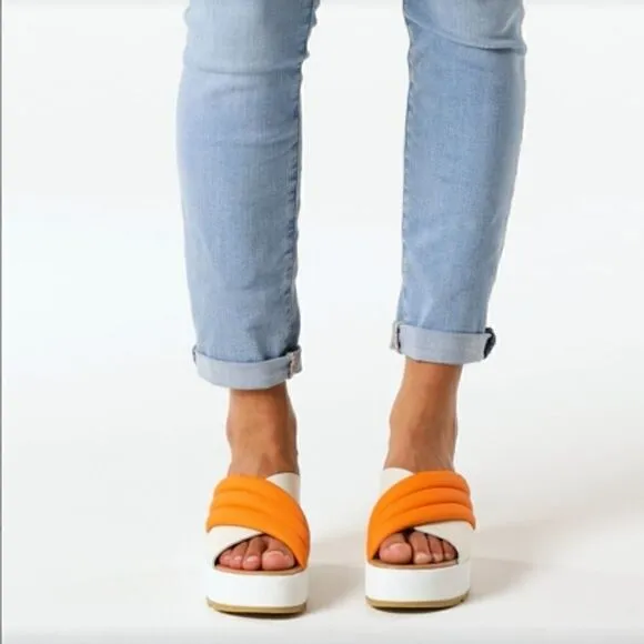 Sorel Cameron Flatform Puff Wedge Mule Sandals - Leather shoes Koi/ Sea