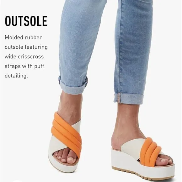 Sorel Cameron Flatform Puff Wedge Mule Sandals - Leather shoes Koi/ Sea