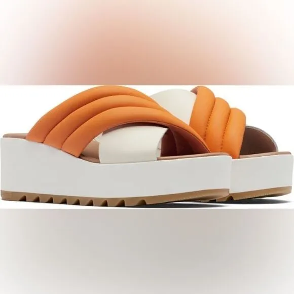 Sorel Cameron Flatform Puff Wedge Mule Sandals - Leather shoes Koi/ Sea
