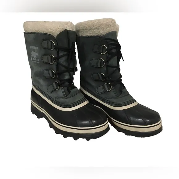 Sorel Caribou Waterproof Leather Hand Crafted Natural Rubber Green Boots 8.5