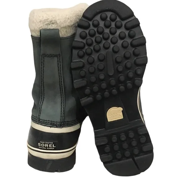 Sorel Caribou Waterproof Leather Hand Crafted Natural Rubber Green Boots 8.5