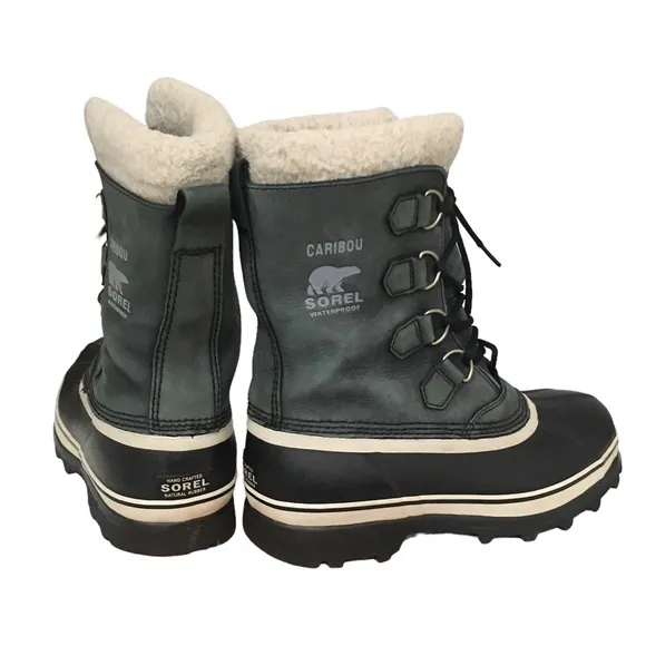 Sorel Caribou Waterproof Leather Hand Crafted Natural Rubber Green Boots 8.5