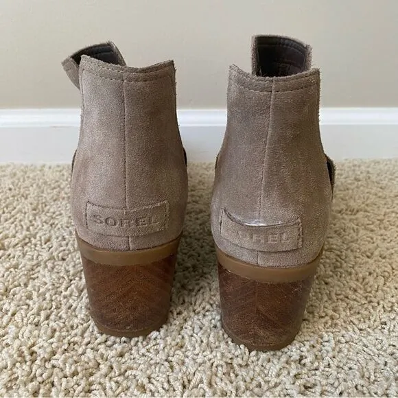 Sorel Cate Cut Out Ankle Boots Block Heel Suede 9