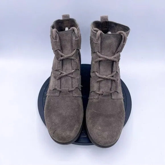Sorel Evie Major Dark Taupe Gray Brown Lace Suede Wedge Bootie Boots 9