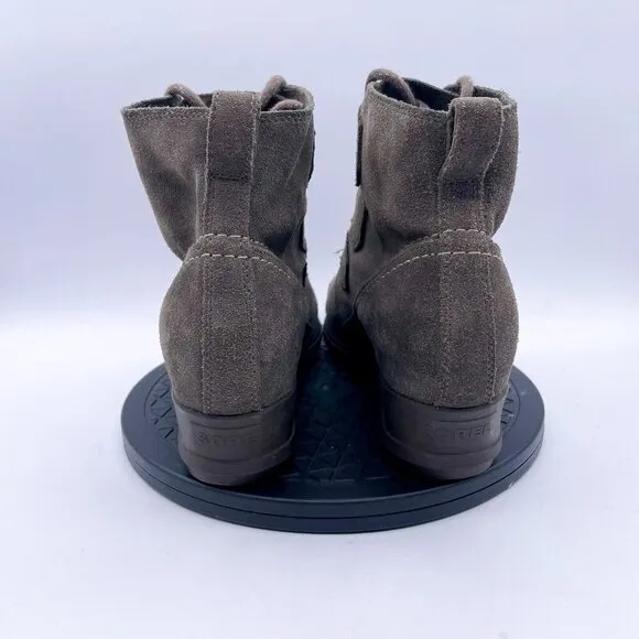 Sorel Evie Major Dark Taupe Gray Brown Lace Suede Wedge Bootie Boots 9
