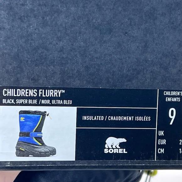 Sorel Flurry Print Adjustable Boots Black/Super Blue NC1965-014 Boy's 9