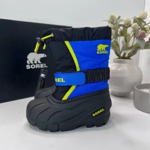 Sorel Flurry Print Adjustable Boots Black/Super Blue NC1965-014 Boy's 9