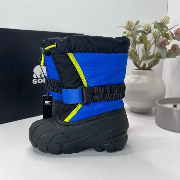Sorel Flurry Print Adjustable Boots Black/Super Blue NC1965-014 Boy's 9