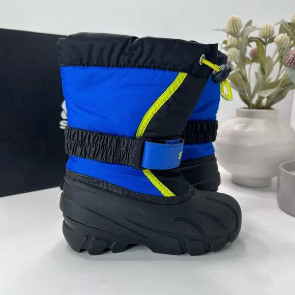 Sorel Flurry Print Adjustable Boots Black/Super Blue NC1965-014 Boy's 9