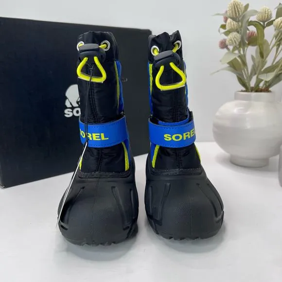 Sorel Flurry Print Adjustable Boots Black/Super Blue NC1965-014 Boy's 9