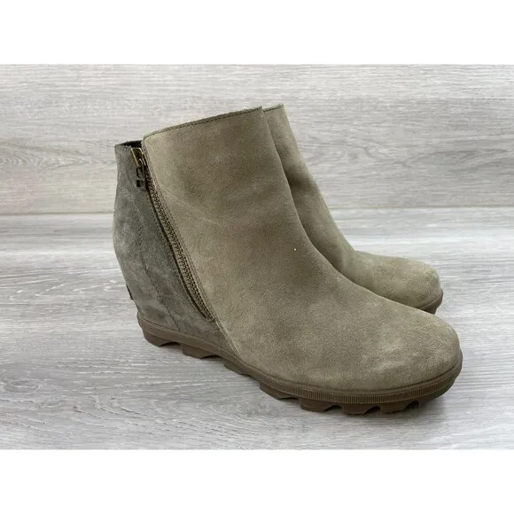 Sorel Joan of Arctic II Women's 10 Beige Suede Leather Side Zip Wedge Ankle Boot