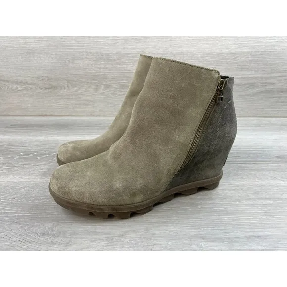 Sorel Joan of Arctic II Women's 10 Beige Suede Leather Side Zip Wedge Ankle Boot